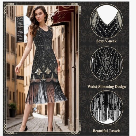 flapper 20s Dress Set Halloween cosplay Costume Size Medium - Picture 10 of 10